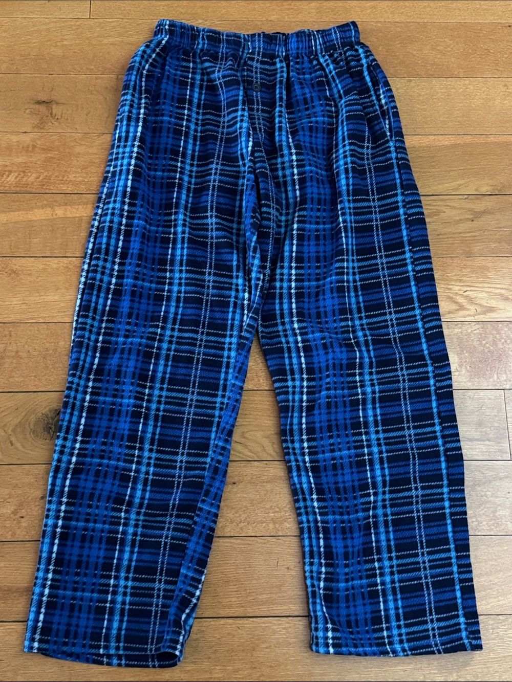 Follow Me mens blue plaid fleece pajama pants size L.